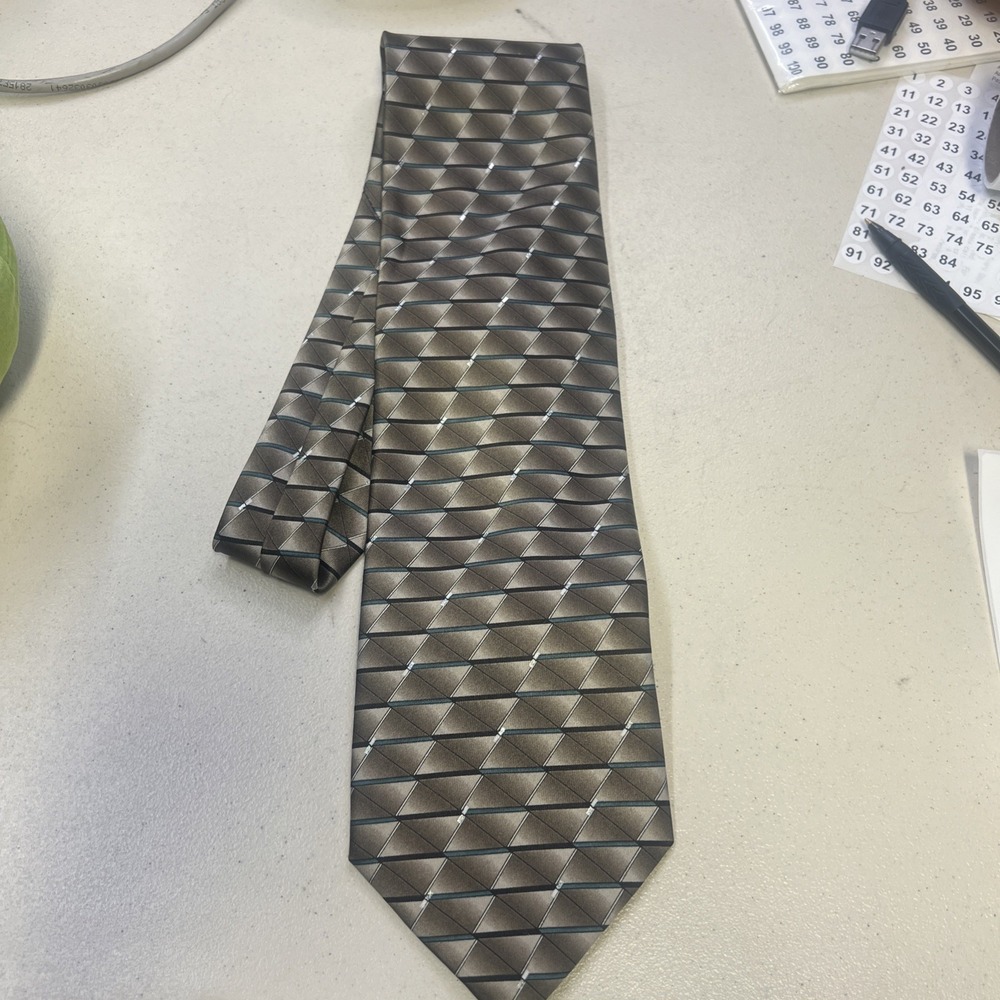 Men's Brown Green Silver Geometric Tie‎ Pierre Pacha